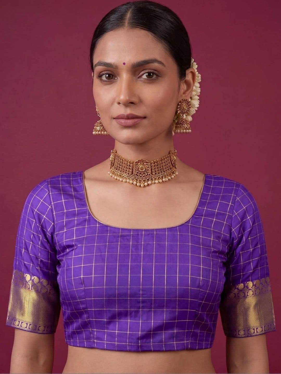 SAMANTHA Checked Zari Silk Blend Bomkai silk Saree thumbnail 5