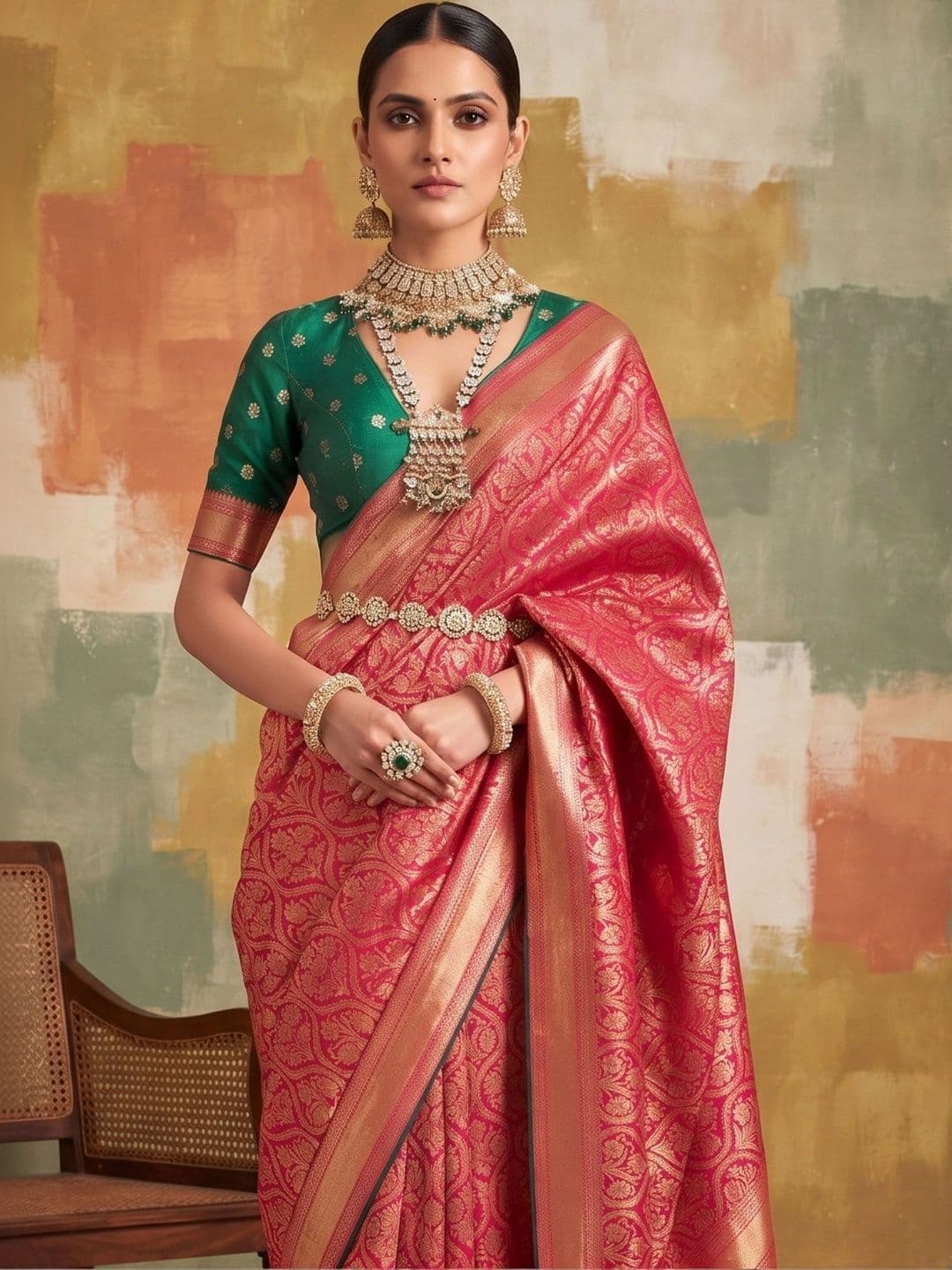 MONJOLIKA FASHION Ethnic Motifs Zari Silk Blend Designer Kanjeevaram Saree thumbnail 2