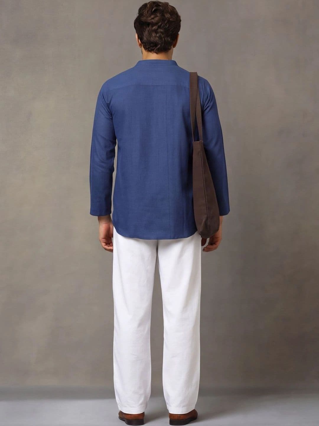 Navibhu Woven Design Solid Cotton Handloom Mandarin Collar Short Kurta thumbnail 3