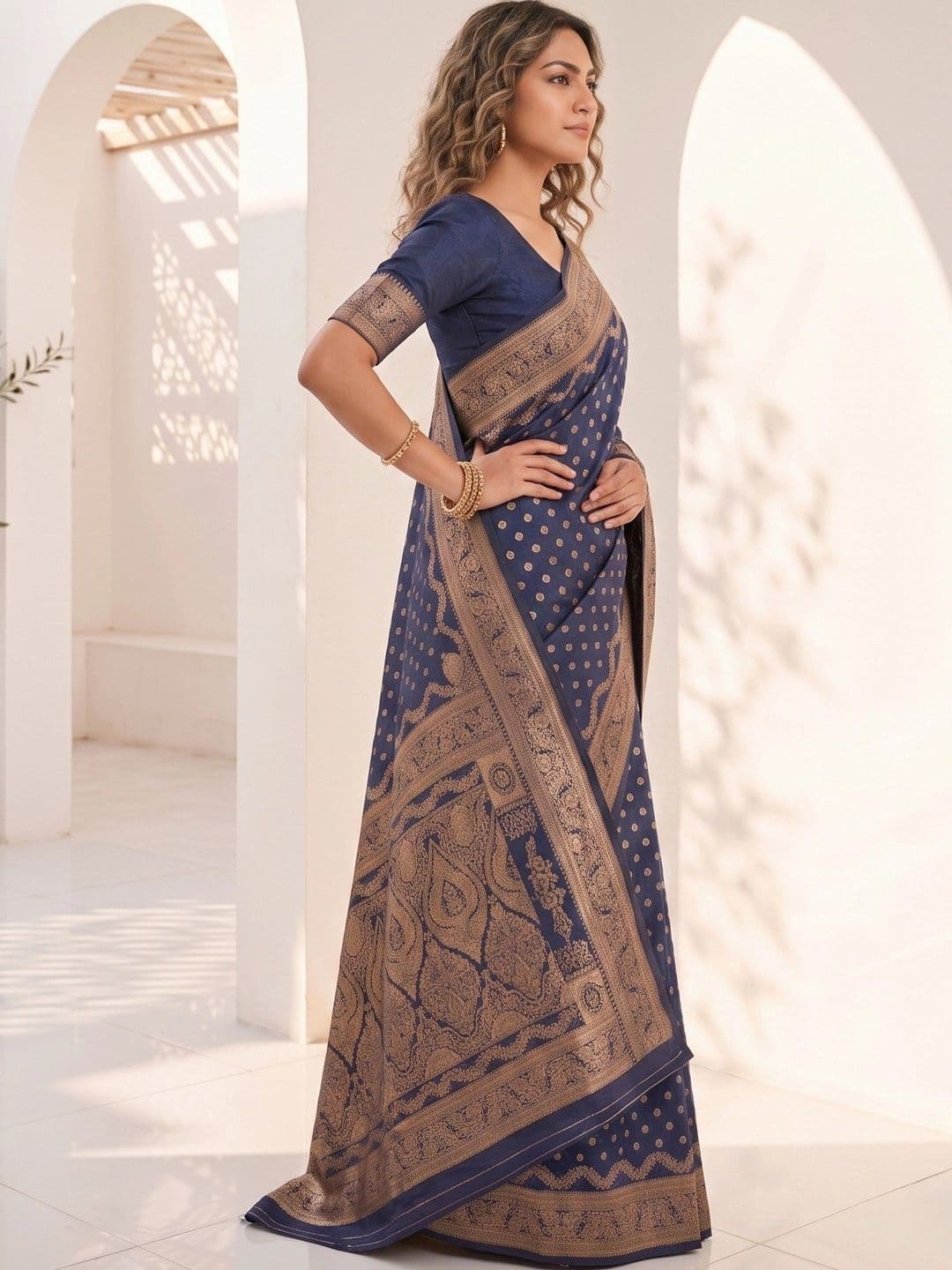ROOP RADHIKA Woven Design Zari Silk Blend Designer Banarasi Saree thumbnail 6
