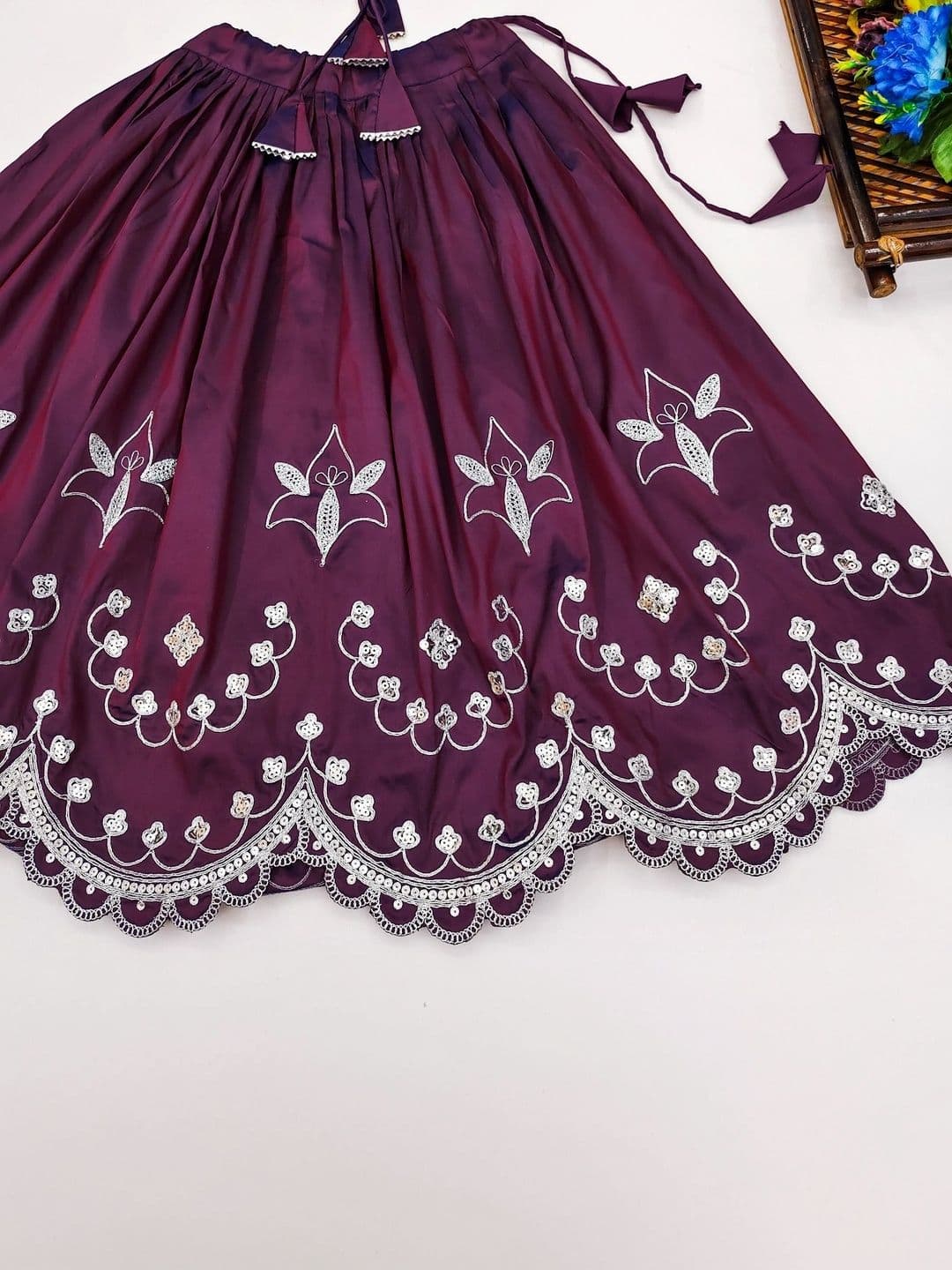 Sangria Girls Embellished Thread Work Ready to Wear Lehenga & thumbnail 3