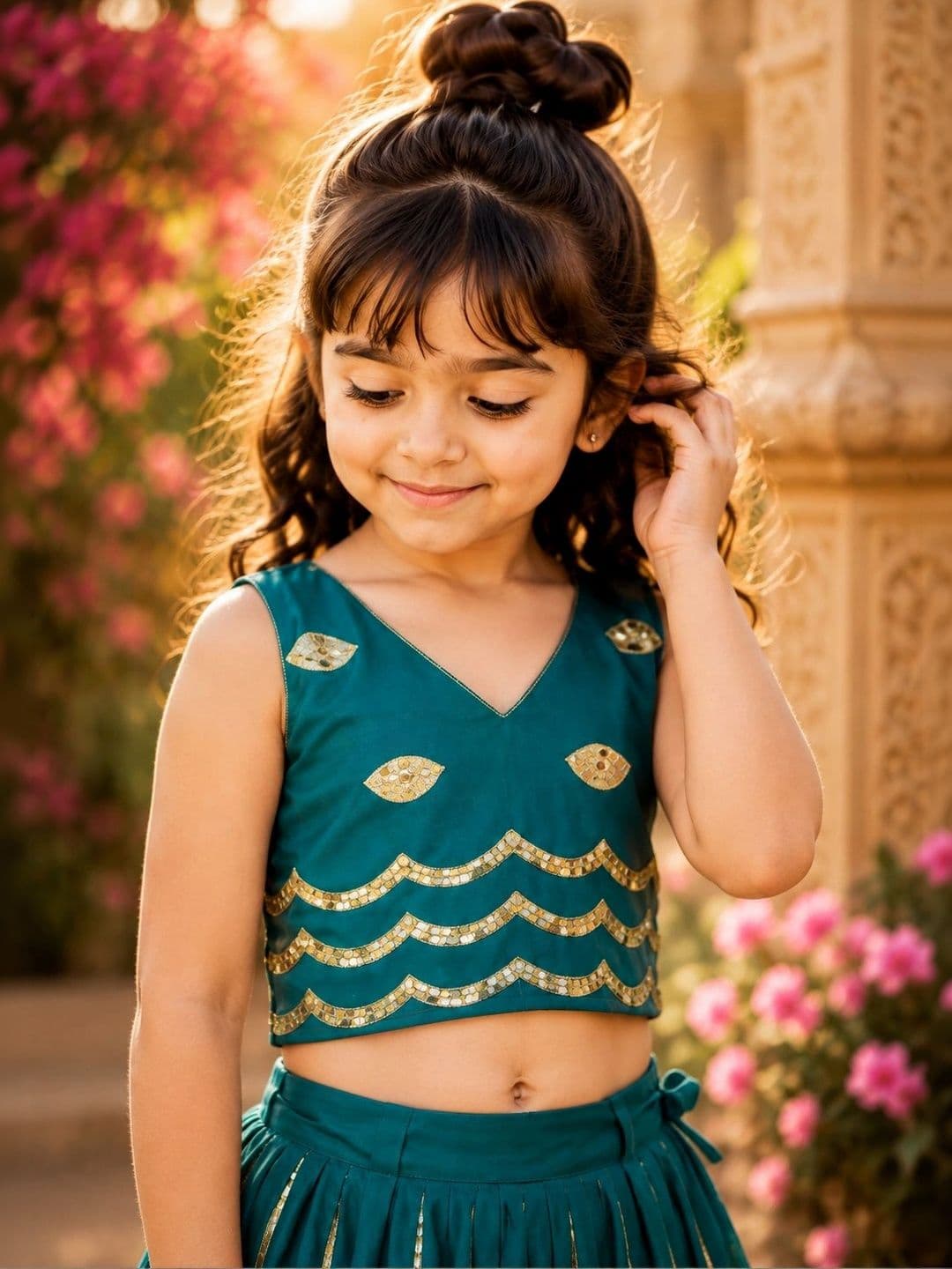 Sangria Girls Embellished Mirror Work Ready to Wear Lehenga & thumbnail 3