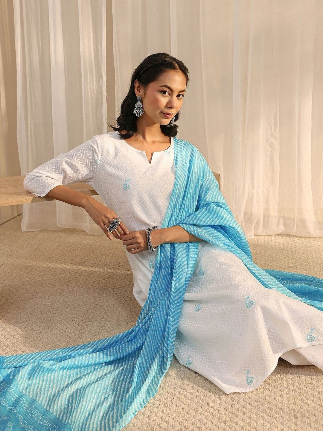 Libas Women Ethnic Motifs Regular Thread Work Kurta with Trousers & With Dupatta thumbnail 7