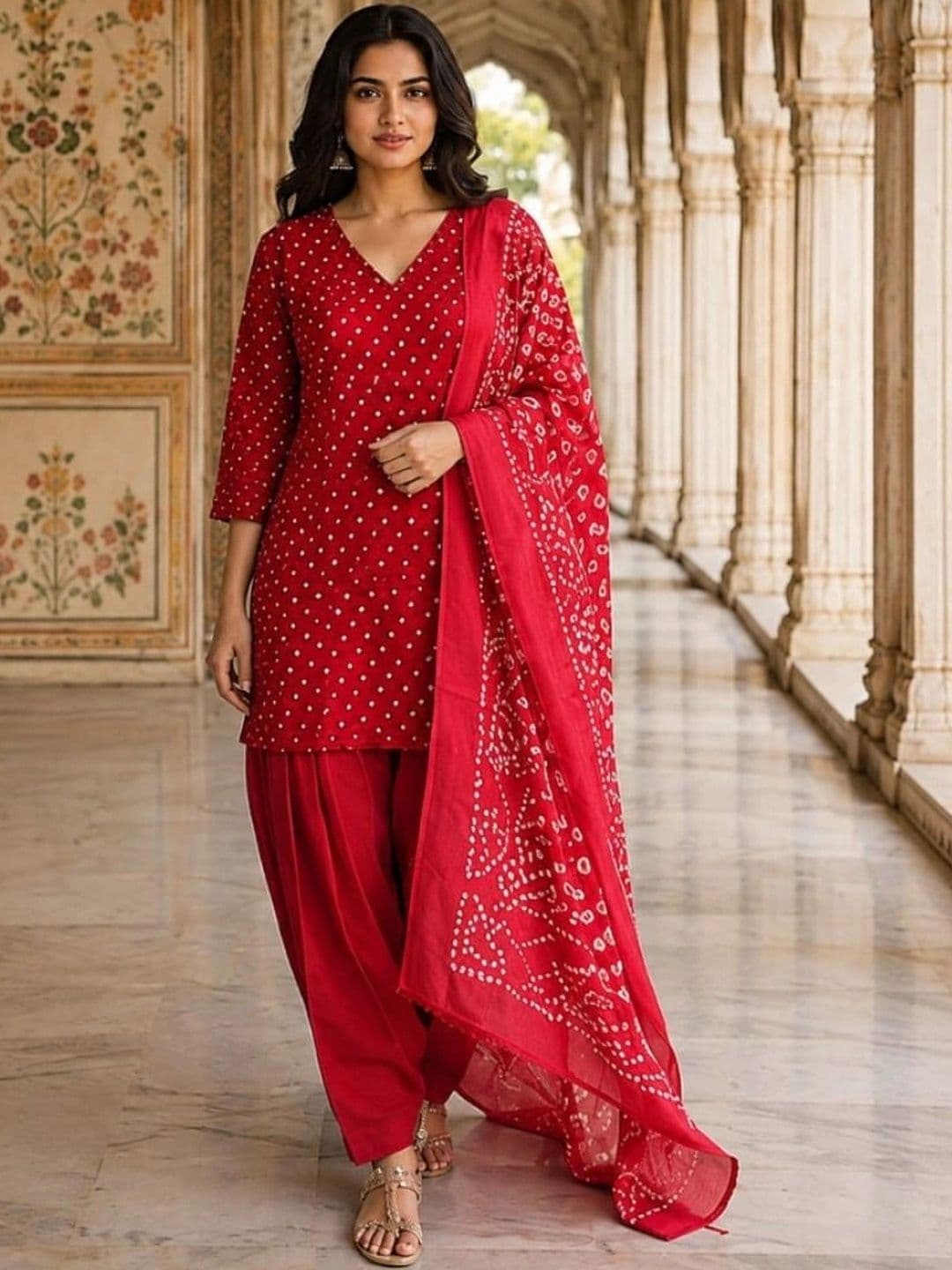 HERE&NOW Women Ethnic Motifs Printed Regular Pure Cotton Kurta with Patiala & With Dupatta - view 1