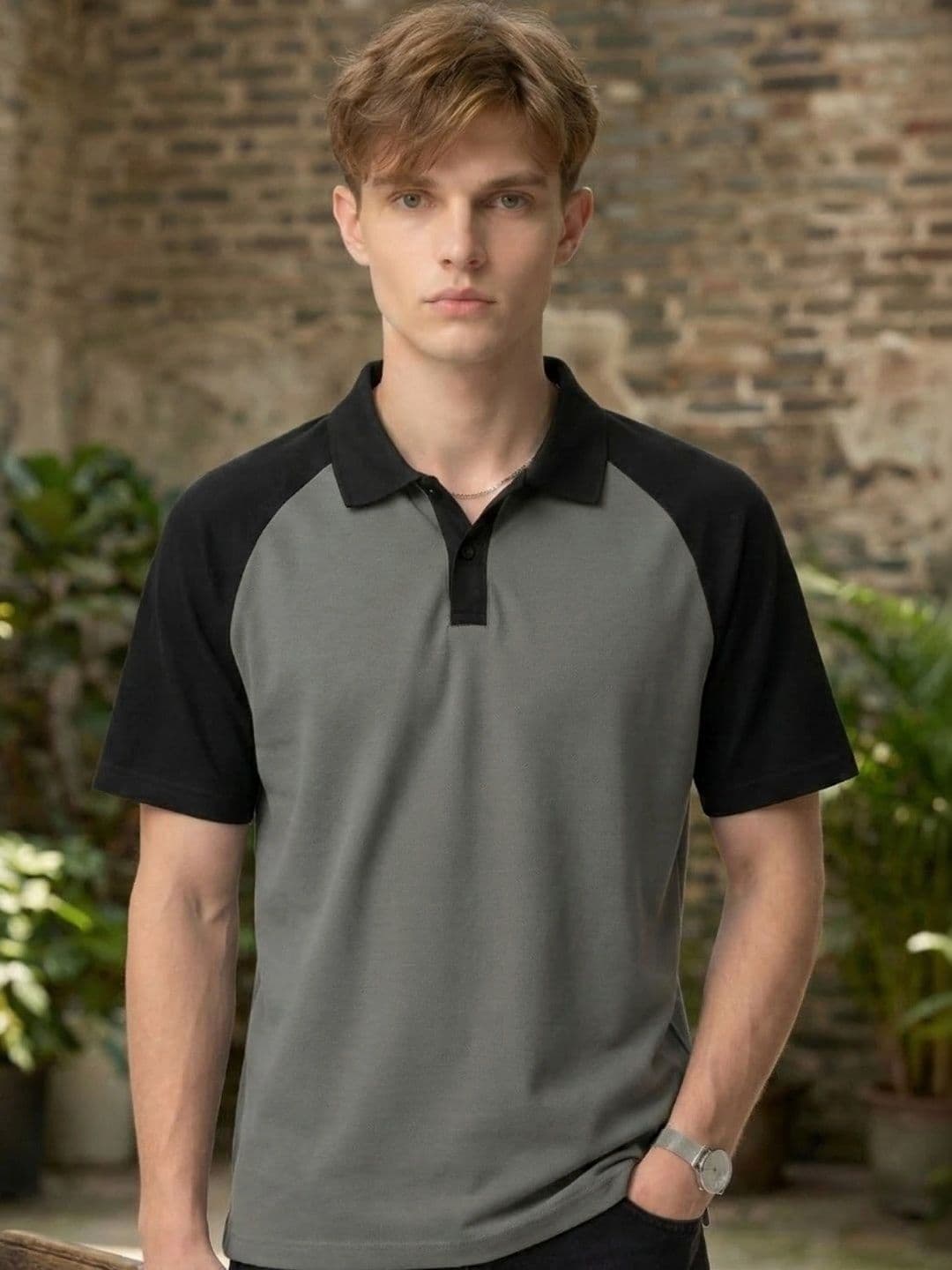 HERE&NOW Men Colourblocked Polo Collar T-shirt - view 1