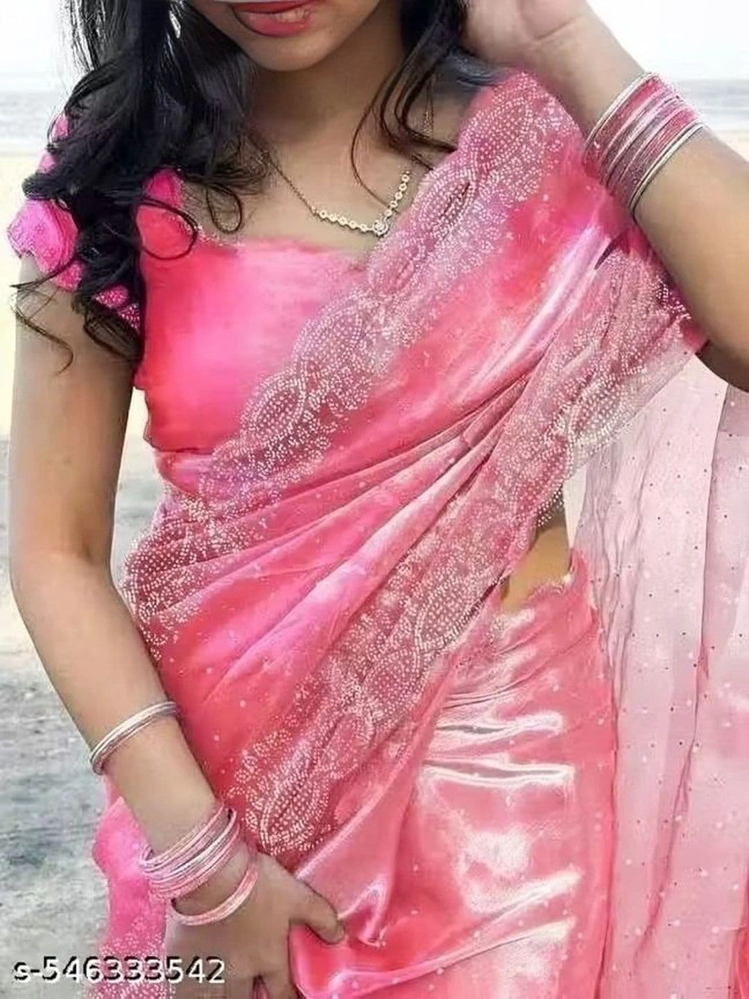 RENBRIZA Embroidered Net Saree thumbnail 3