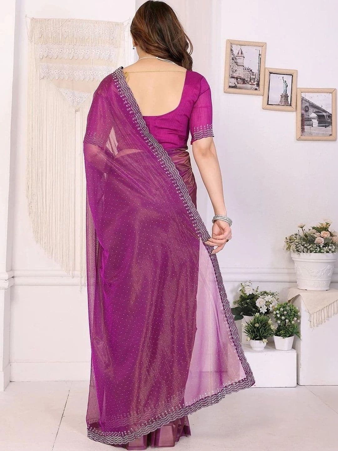 RENBRIZA Embellished Net Saree thumbnail 6