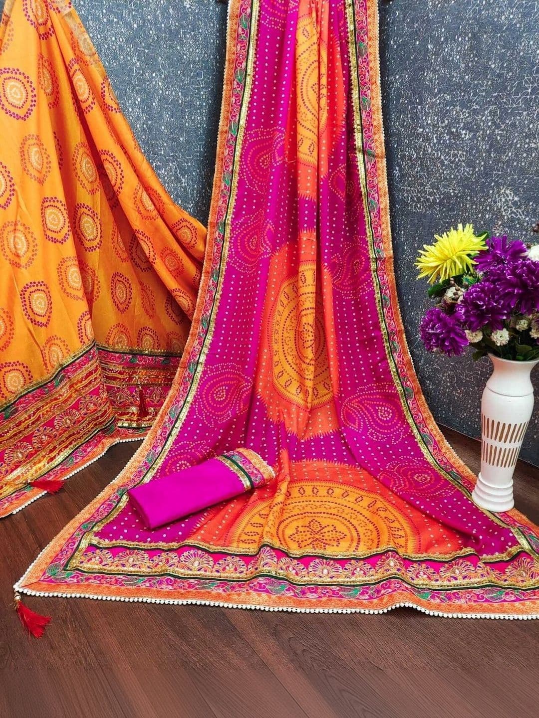 RENBRIZA Bandhani Poly Georgette Saree thumbnail 2