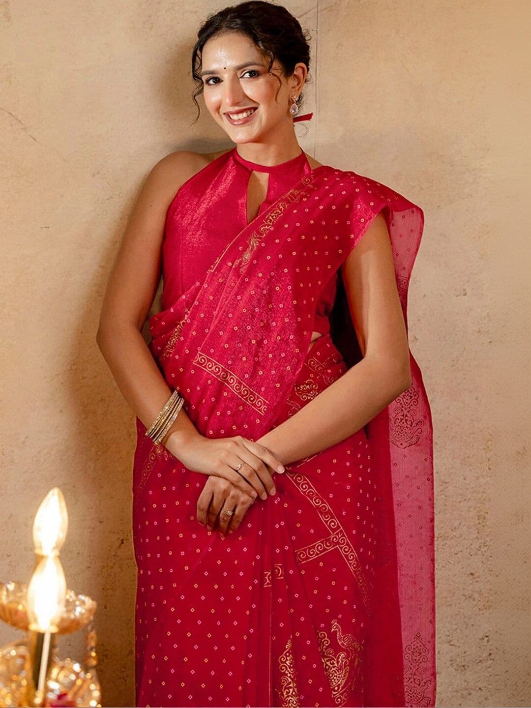 KALINI Bandhani Zari Poly Chiffon Fusion Bandhani Saree thumbnail 6