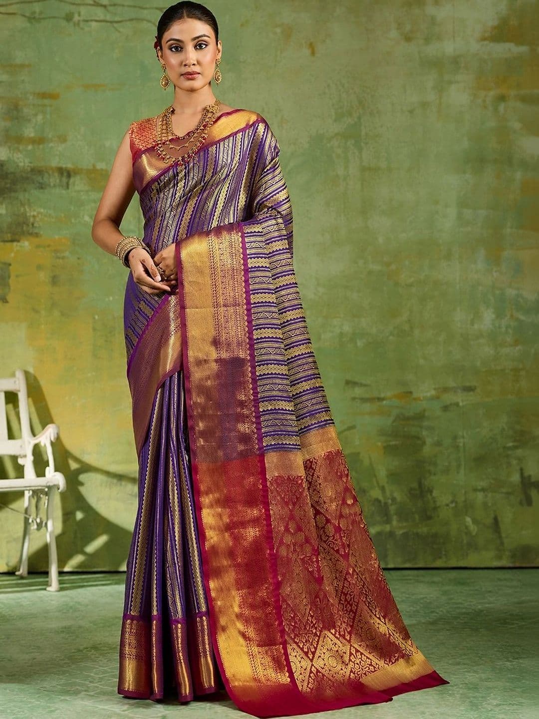 Dhaaga Ghar Woven Design Zari Silk Blend Designer Kanjeevaram Saree - view 1