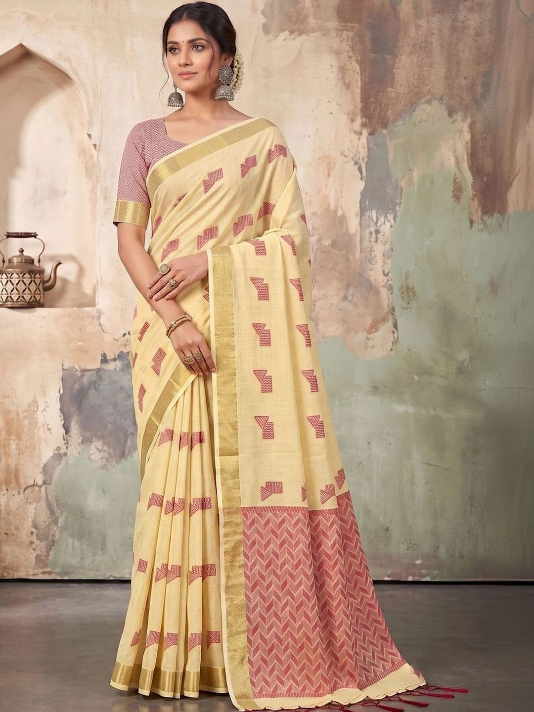 Dhaaga Ghar Woven Design Linen Blend Designer Saree - view 1