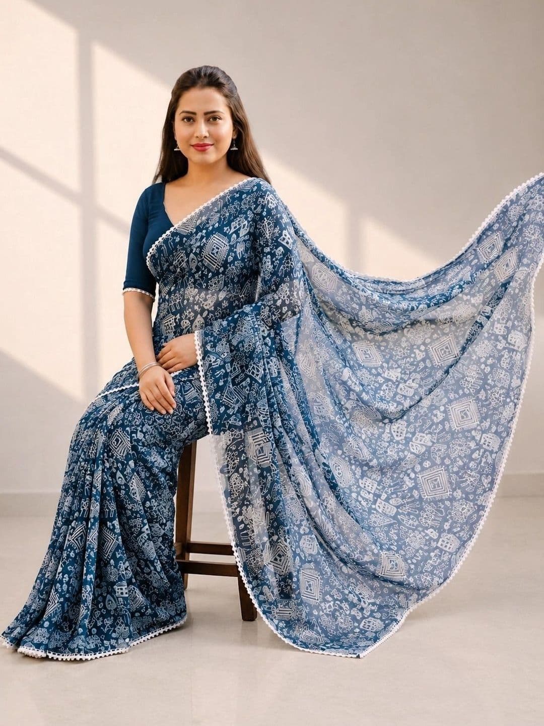 RENBRIZA Poly Georgette Saree - view 1