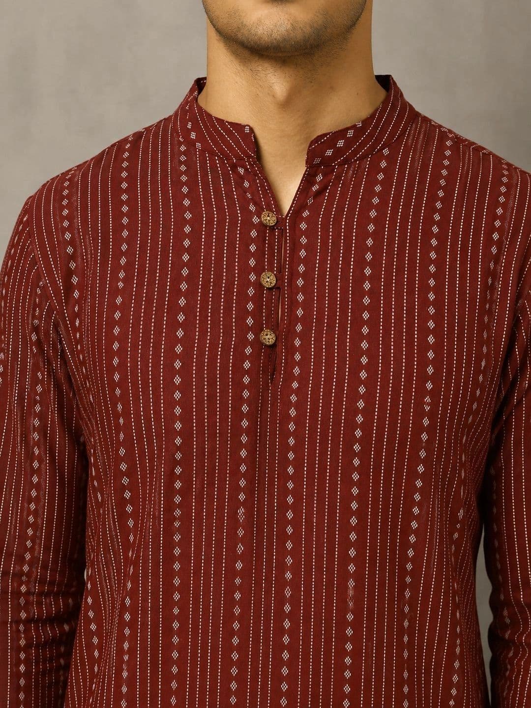 Navibhu Woven Design Striped Cotton Handloom Mandarin Collar Short Kurta thumbnail 6
