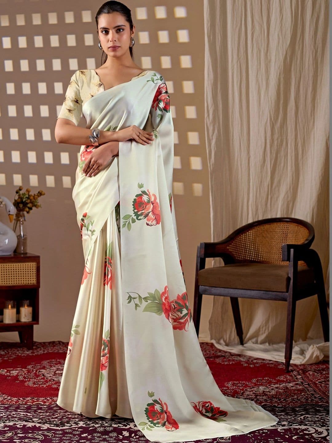 all about you Floral Satin Designer Saree - view 1