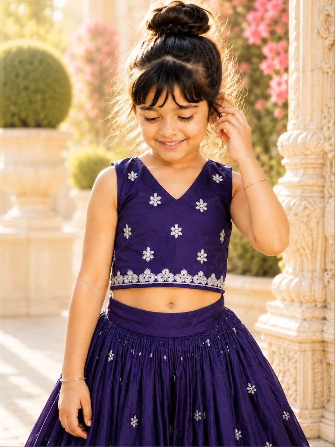 Sangria Girls Embroidered Thread Work Ready to Wear Lehenga & thumbnail 2