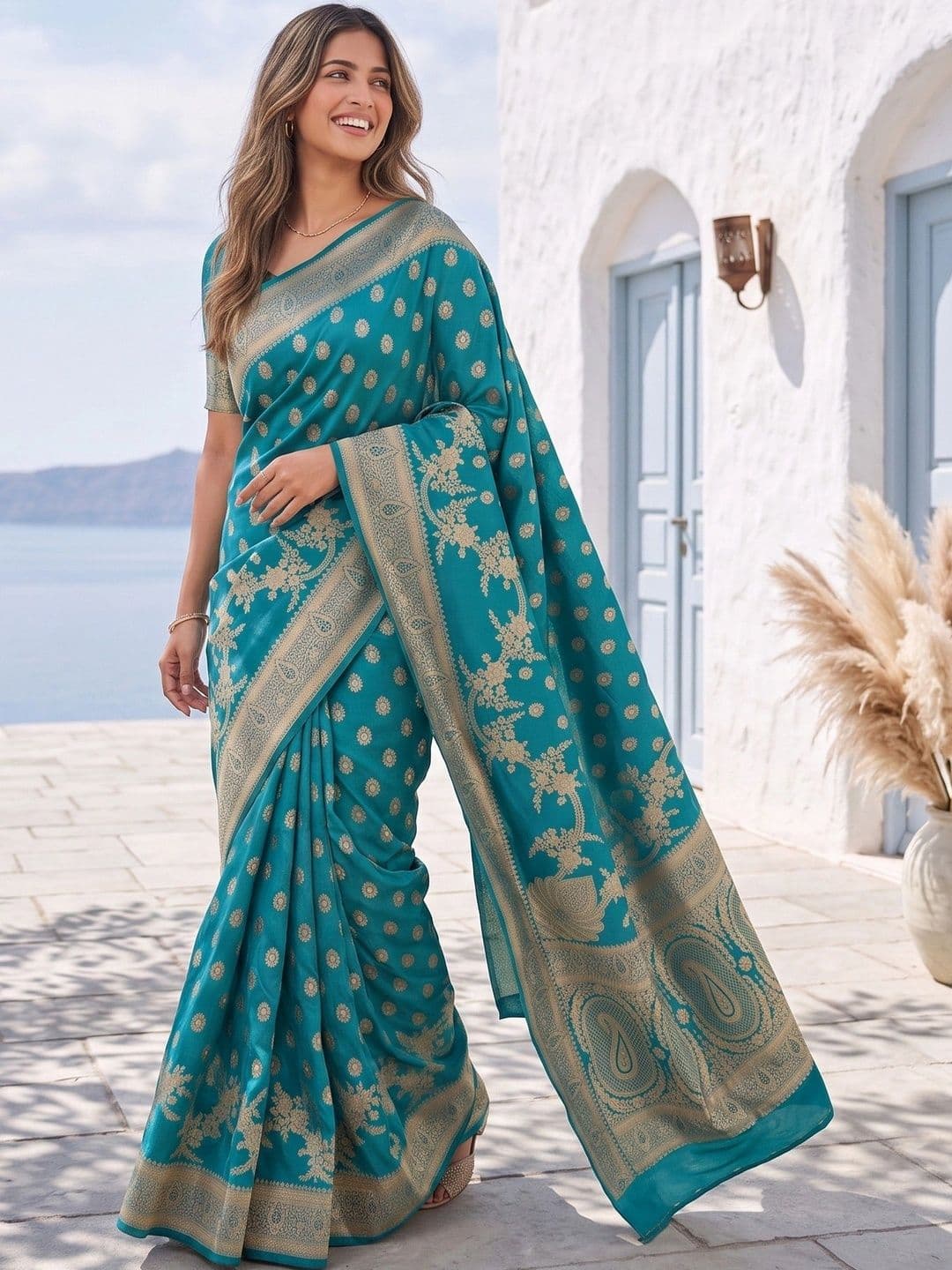 ROOP RADHIKA Woven Design Zari Silk Blend Designer Banarasi Saree thumbnail 6