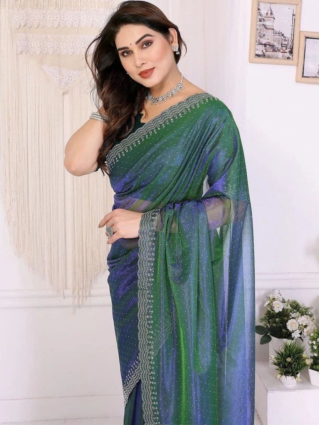 RENBRIZA Ombre Net Saree thumbnail 7