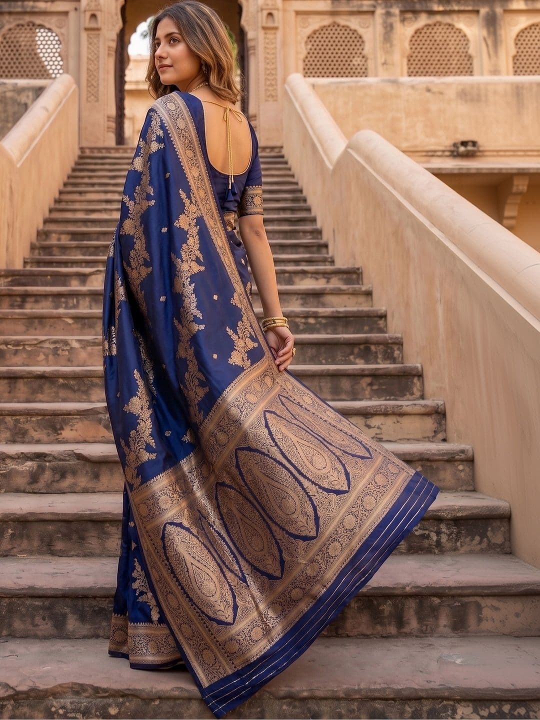 ROOP RADHIKA Woven Design Zari Silk Blend Designer Banarasi Saree thumbnail 5