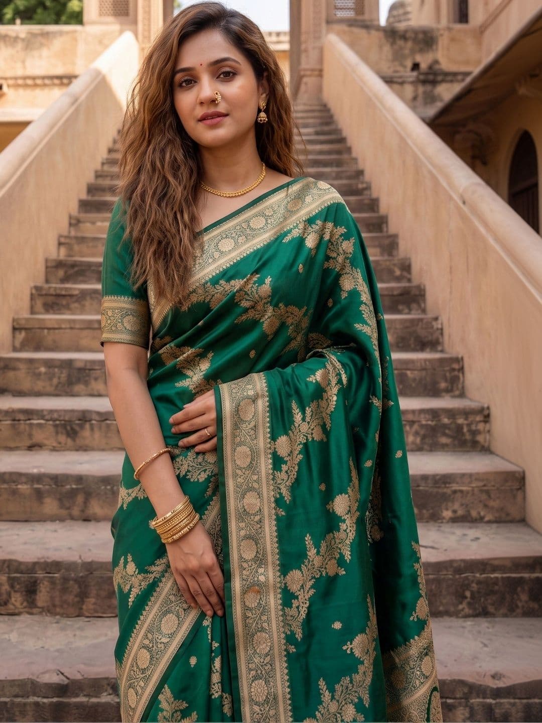 ROOP RADHIKA Woven Design Zari Silk Blend Designer Banarasi Saree thumbnail 3