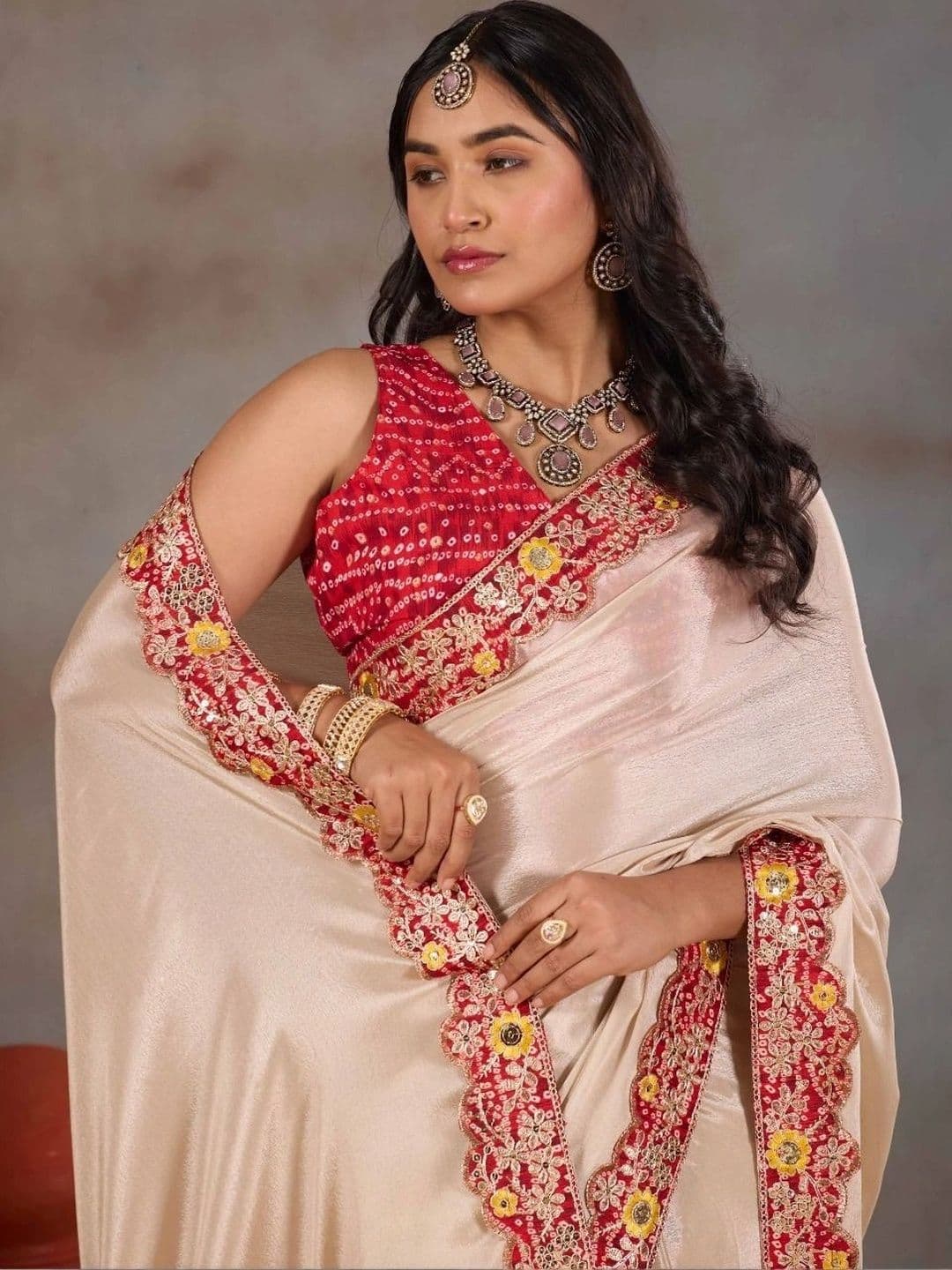 RENBRIZA Embroidered Poly Chiffon Saree thumbnail 4