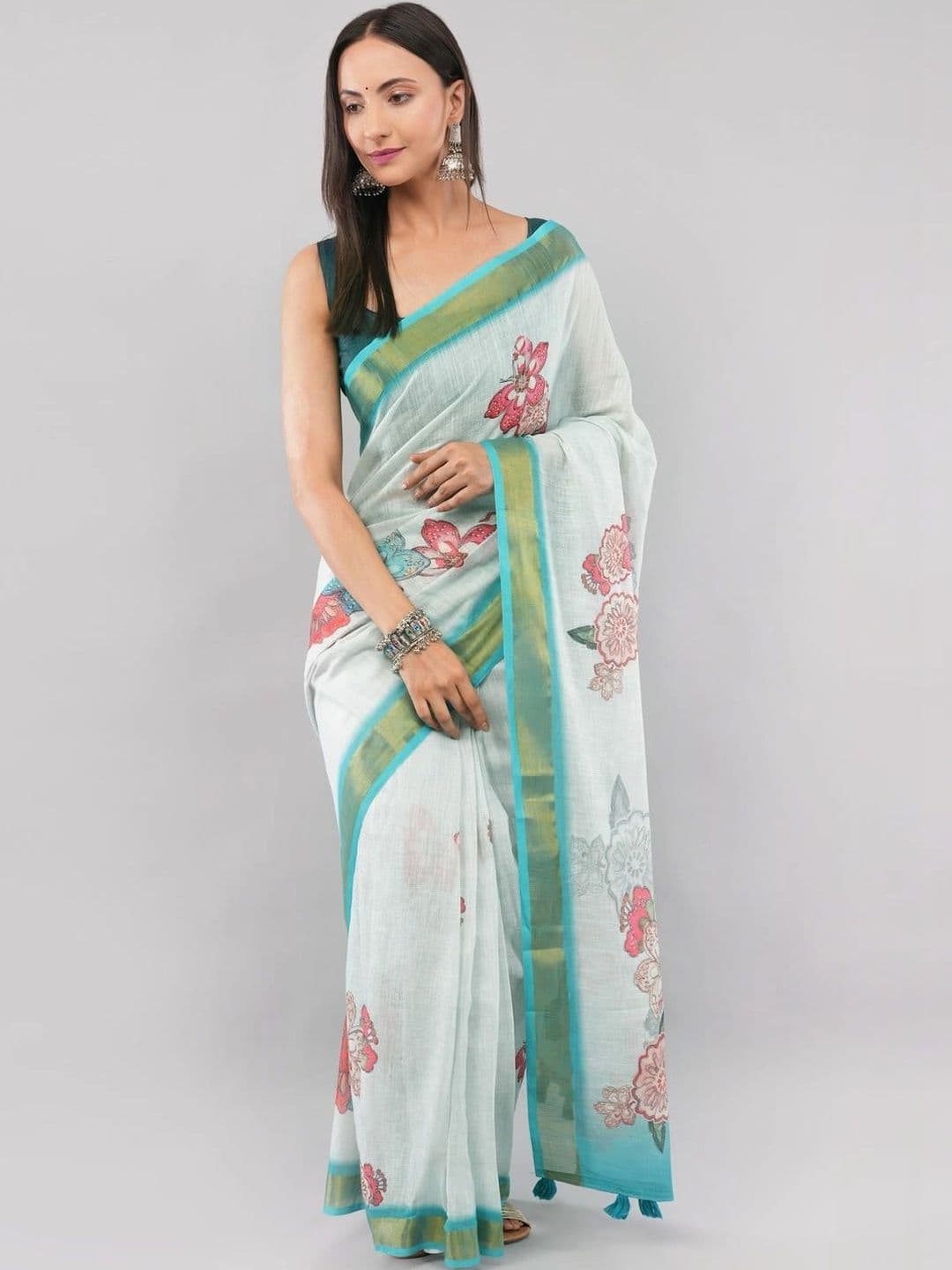 SAMANTHA Floral Zari Linen Blend Saree thumbnail 6