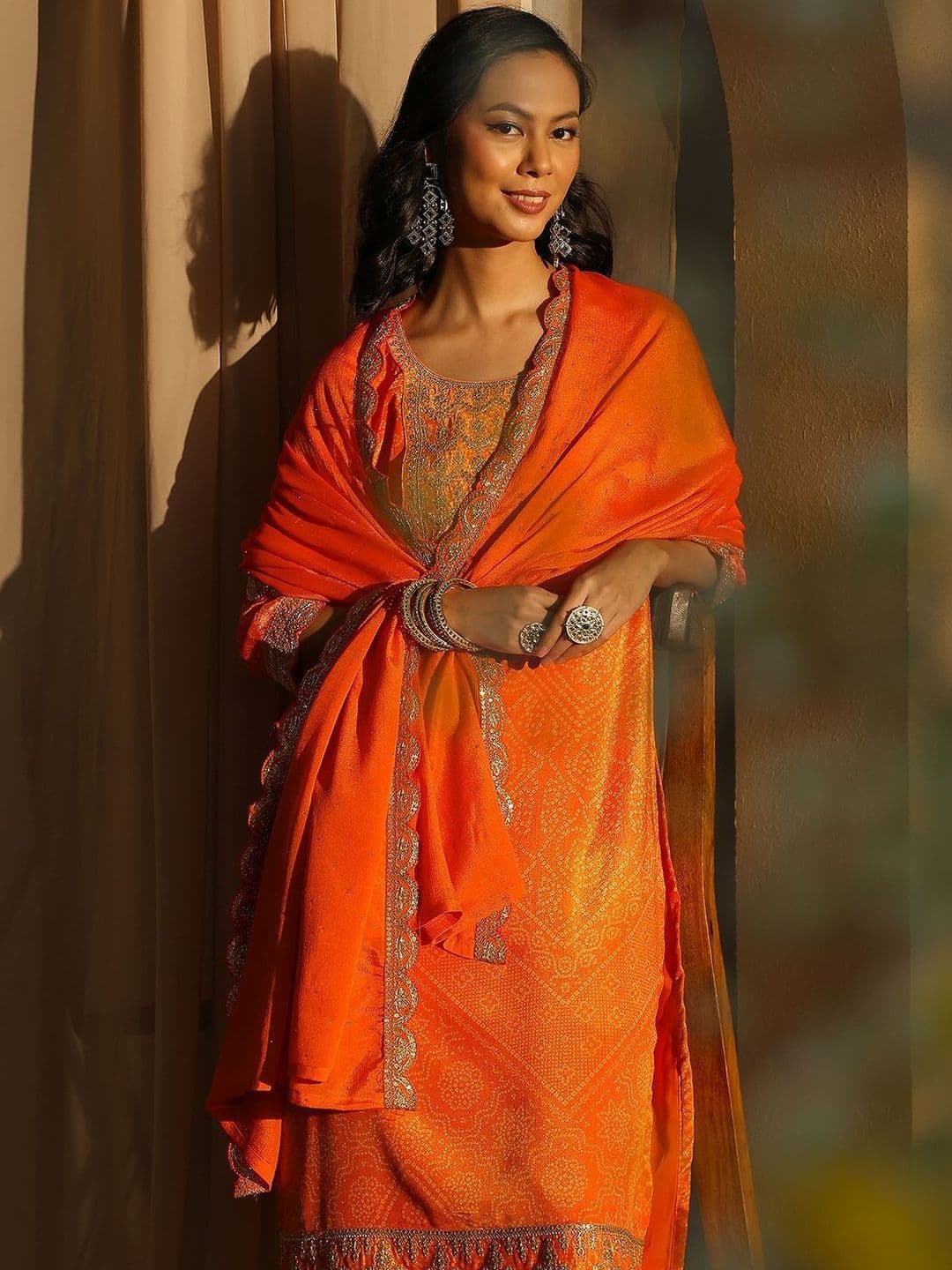 Libas Women Ethnic Motifs Printed Regular Thread Work Kurta with Trousers & With Dupatta thumbnail 5