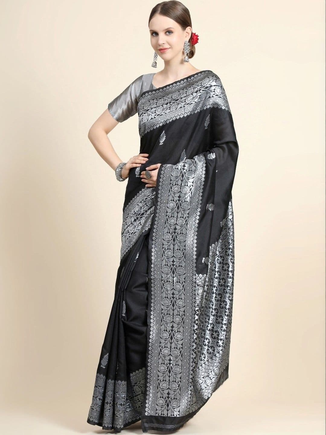 VS MALL Ethnic Motifs Zari Banarasi Saree thumbnail 5