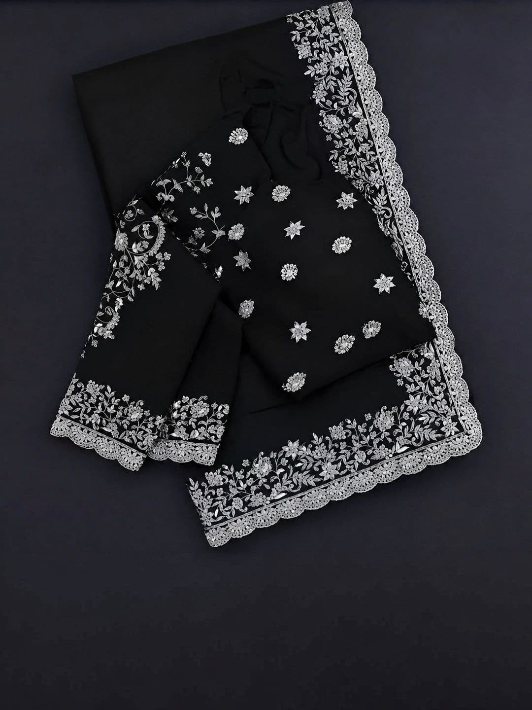 RENBRIZA Floral Embroidered Poly Georgette Saree thumbnail 4