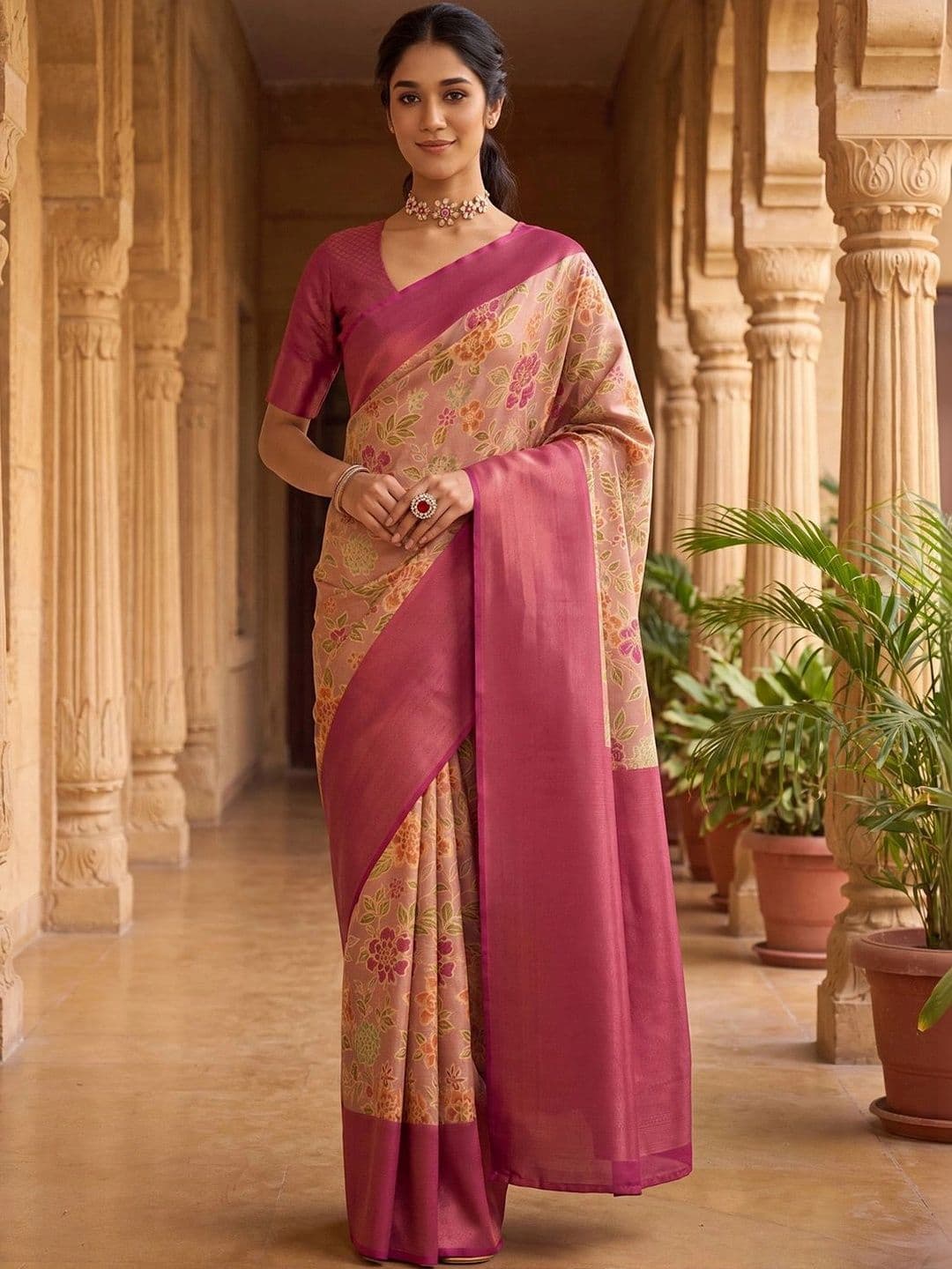 Anouk Floral Zari Silk Blend Designer Banarasi Saree - view 1