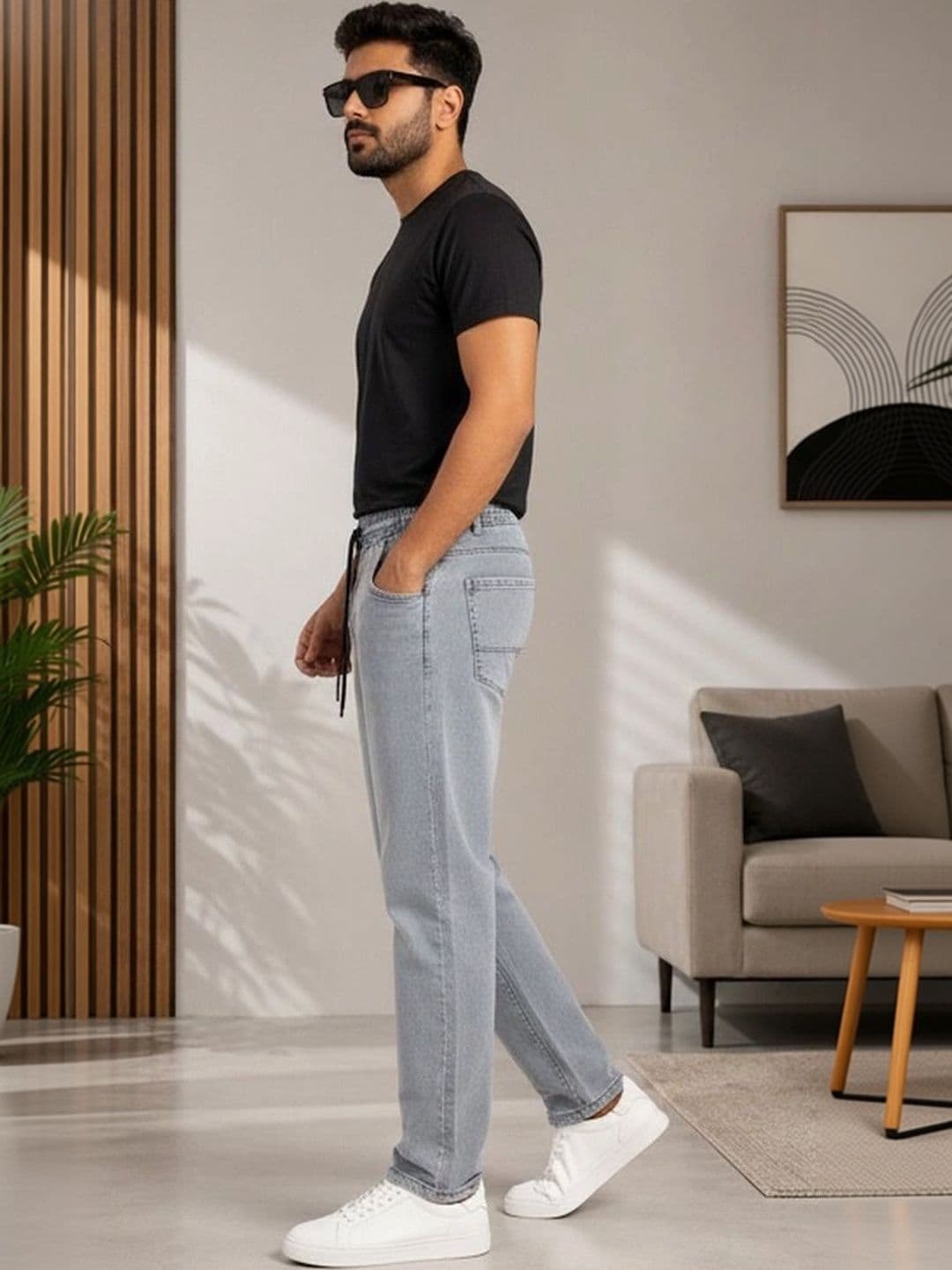 Global Jeans Men Straight Fit Light Grey Jeans thumbnail 2