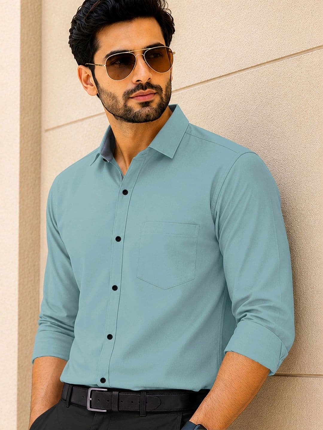 VeBNoR Men Standard Fit Spread Collar Solid Casual Shirt thumbnail 4