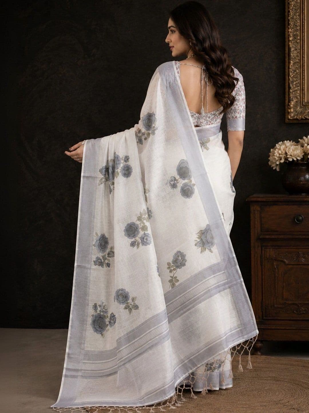 HERE&NOW Floral Linen Blend Bhagalpuri Saree thumbnail 2