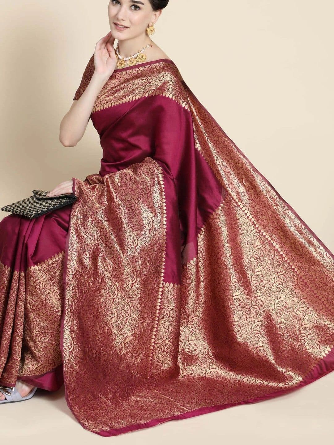 VS MALL Ethnic Motifs Zari Banarasi Saree thumbnail 4