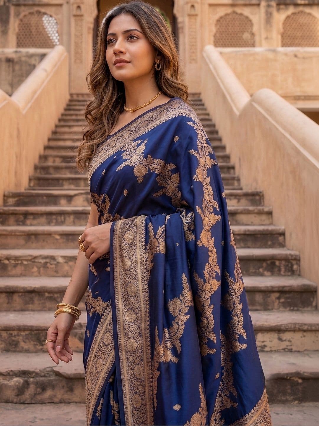 ROOP RADHIKA Woven Design Zari Silk Blend Designer Banarasi Saree thumbnail 2