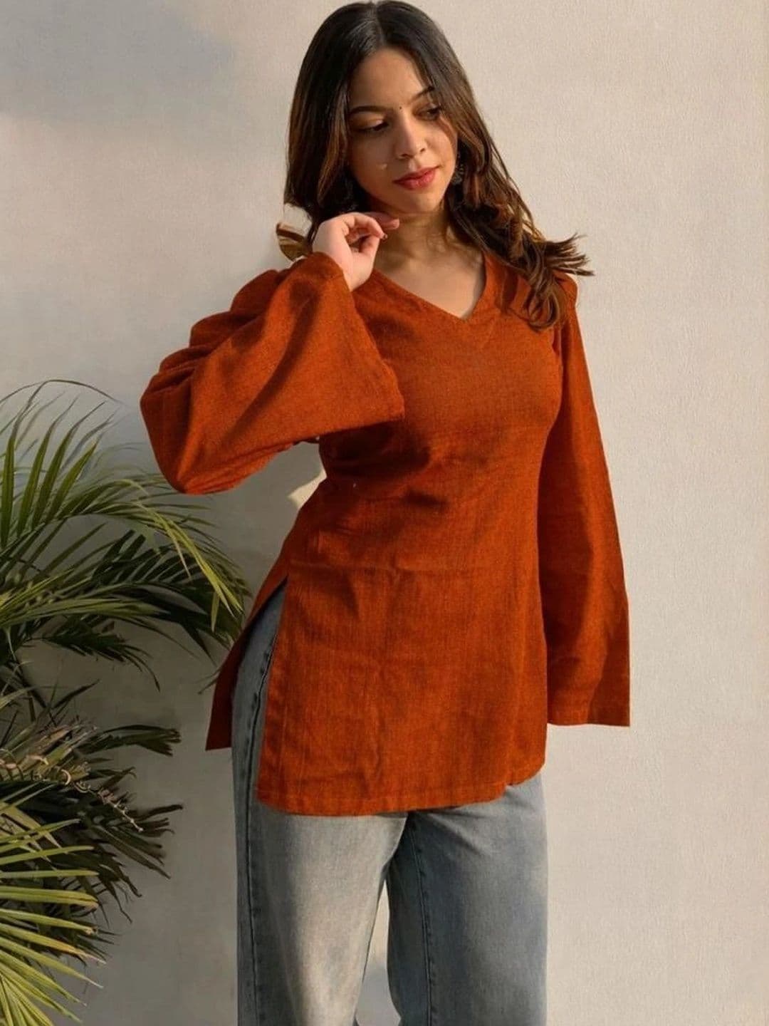 Sangria V-Neck Flared Sleeves Kurti thumbnail 5