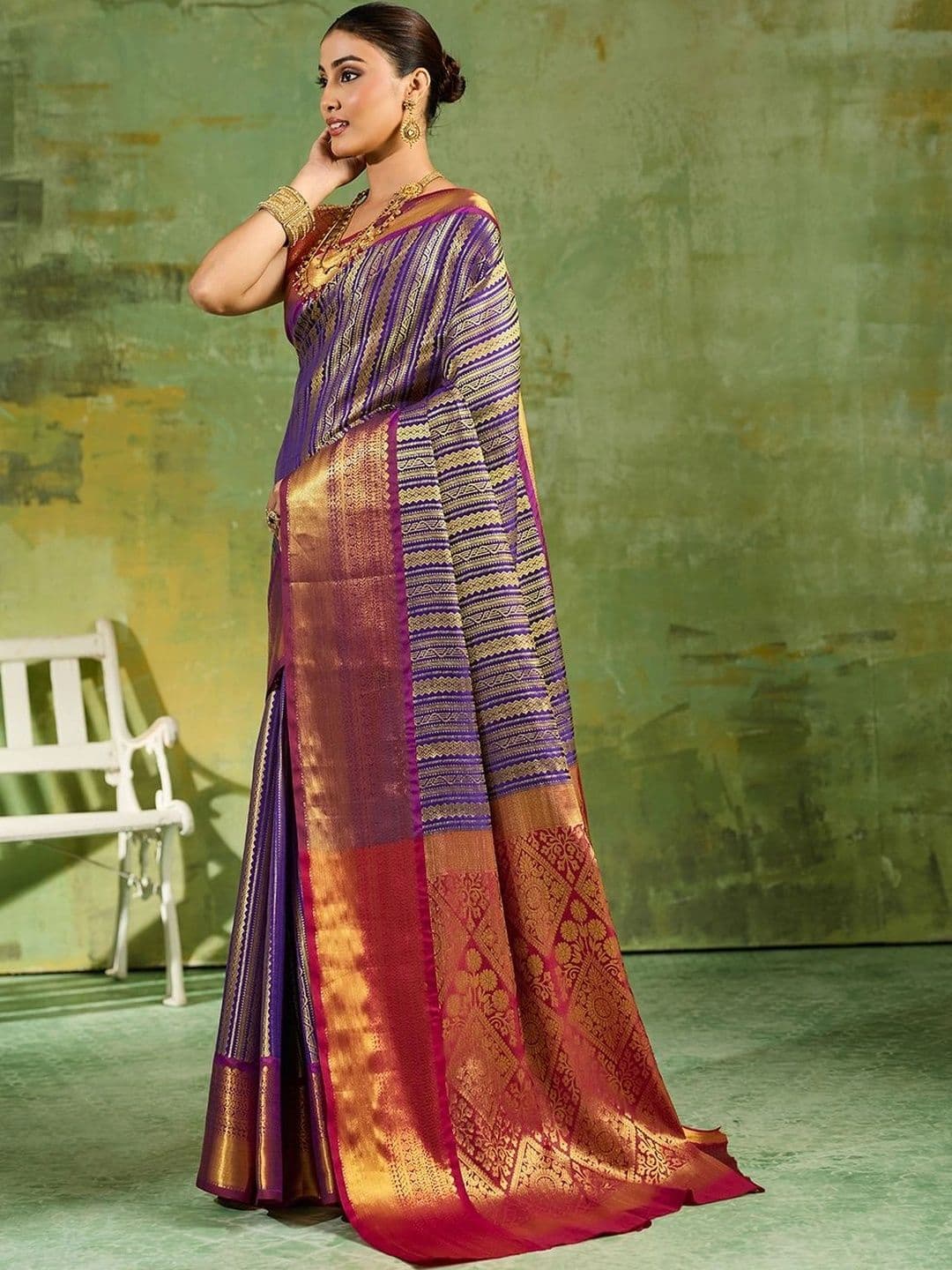 Dhaaga Ghar Woven Design Zari Silk Blend Designer Kanjeevaram Saree thumbnail 4