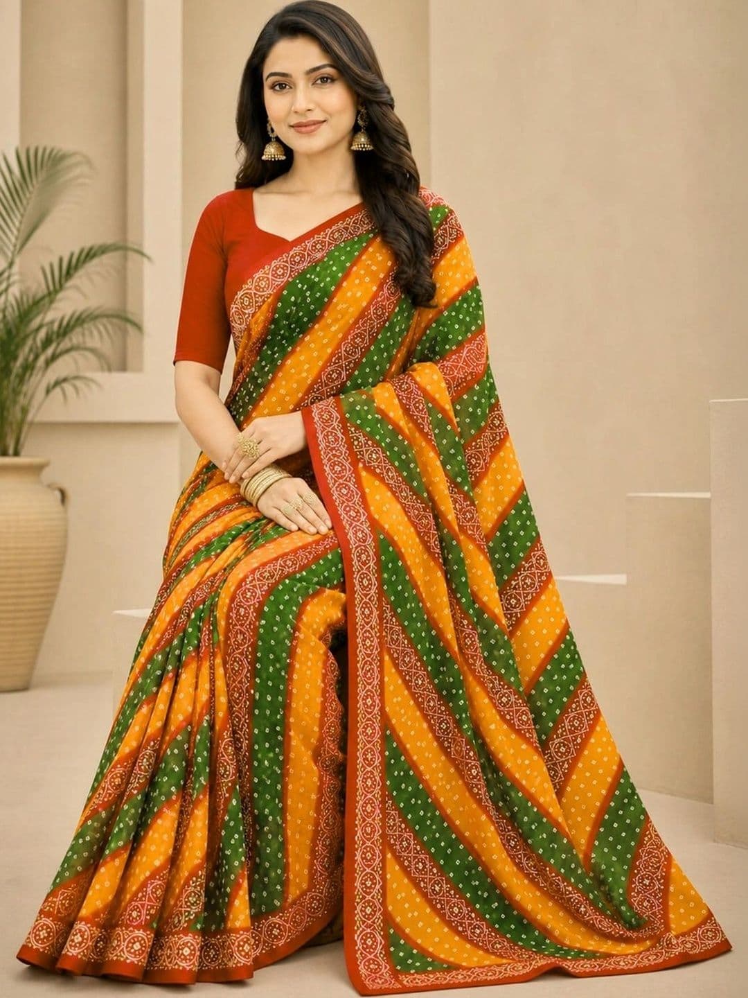 SAMANTHA Bandhani Poly Georgette Leheriya Saree thumbnail 4