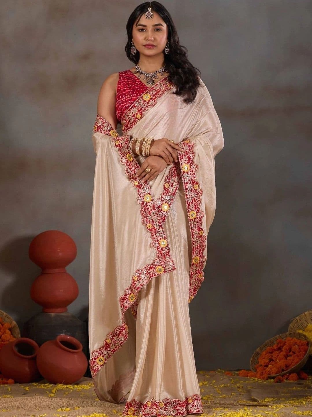RENBRIZA Floral Embroidered Silk Blend Saree thumbnail 3