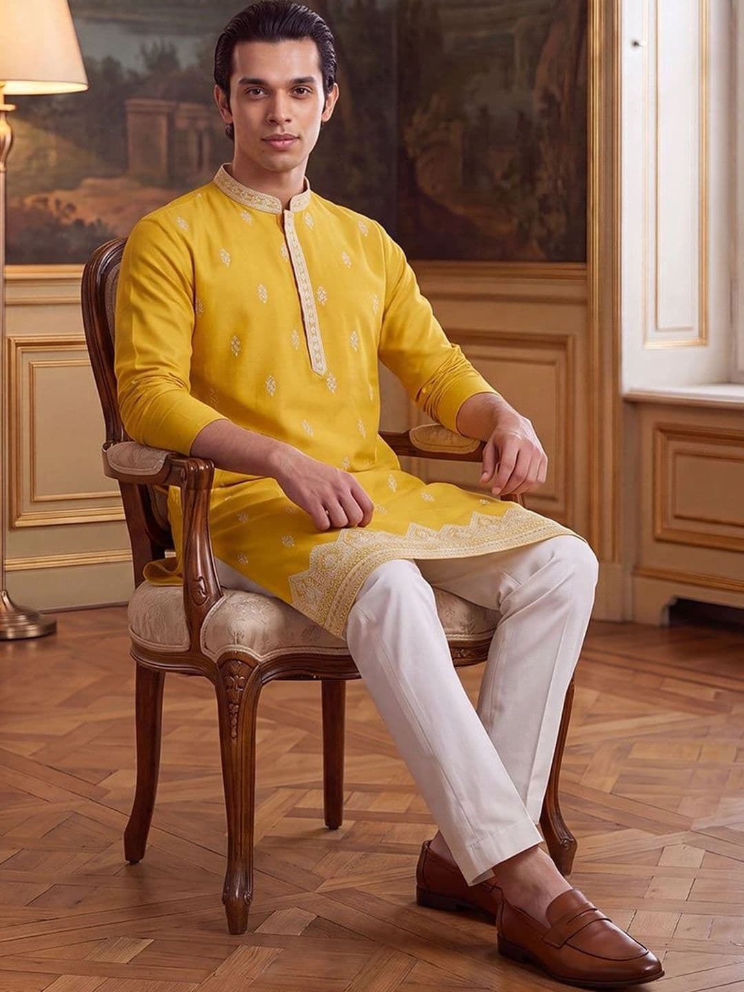 House of Pataudi Men Embellished Thread Work Kurta thumbnail 7