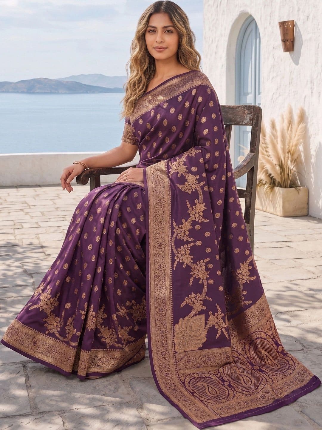 ROOP RADHIKA Woven Design Zari Silk Blend Designer Banarasi Saree thumbnail 3