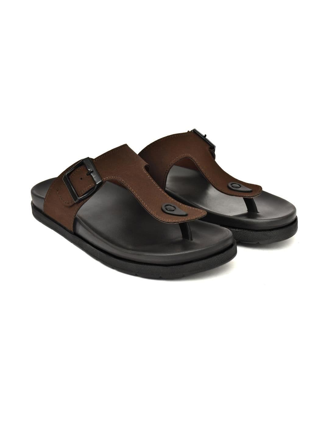 G L Trend Men Water-Resistant Brown Leather Slip-On T-Strap Sandals thumbnail 7