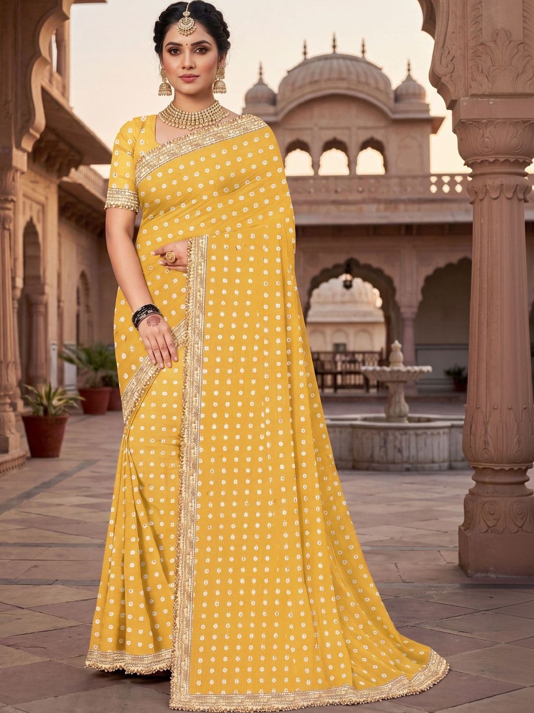 shreecre Bandhani Embroidered Pure Georgette Saree - view 1