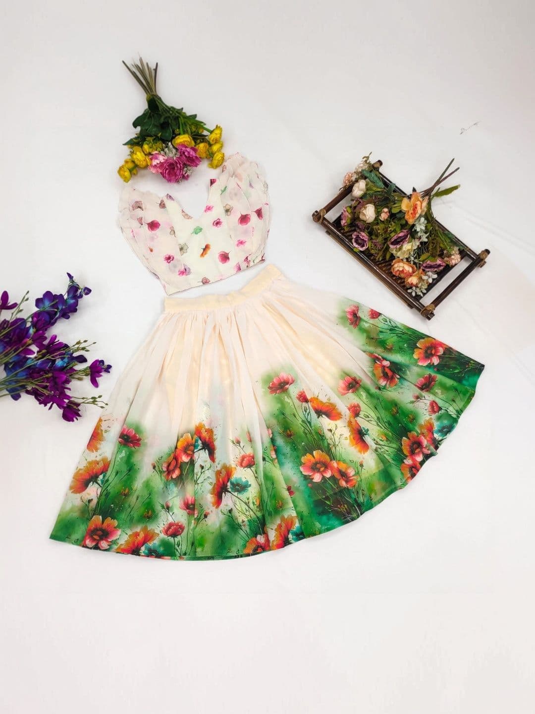 Sangria Girls Printed Ready to Wear Lehenga & thumbnail 4