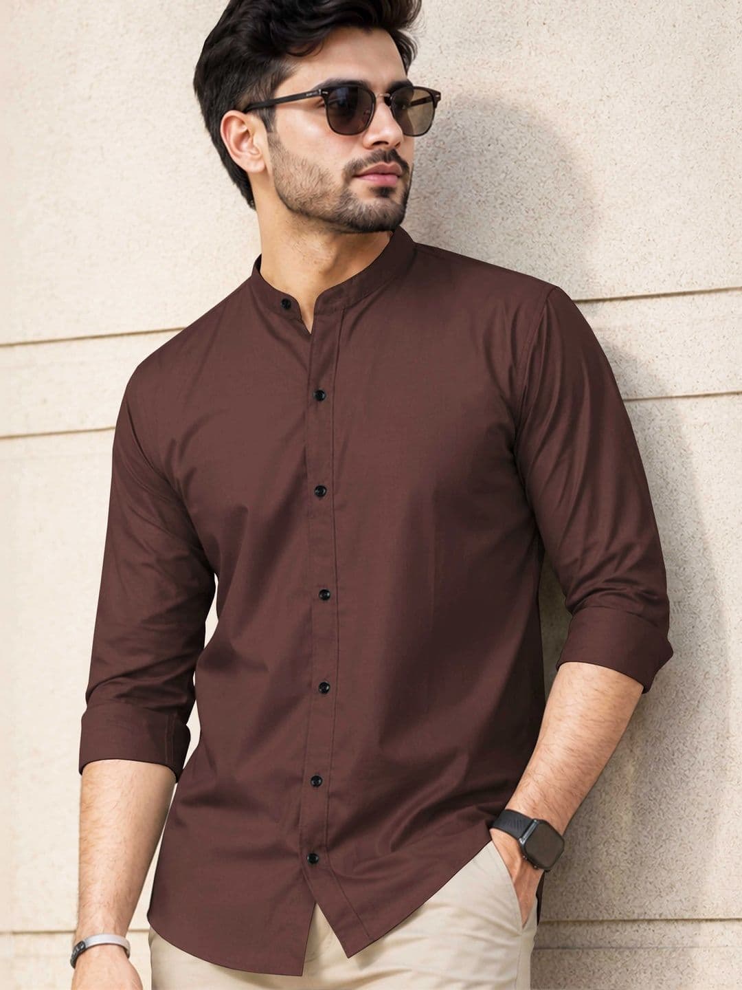 VeBNoR Men Standard Fit Solid Mandarin Collar Casual Shirt - view 1