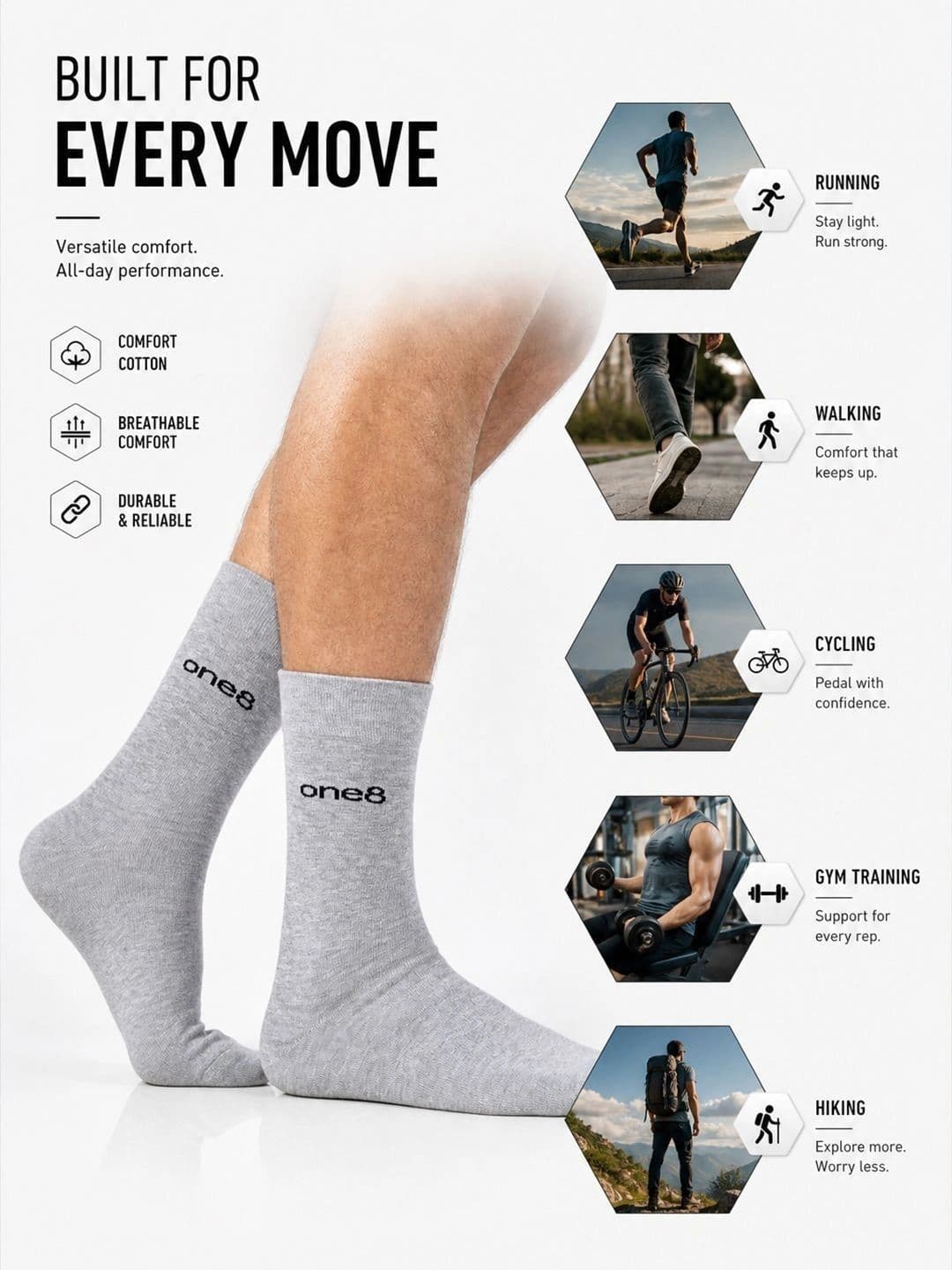 One8 Men Cotton Calf Length Socks thumbnail 5