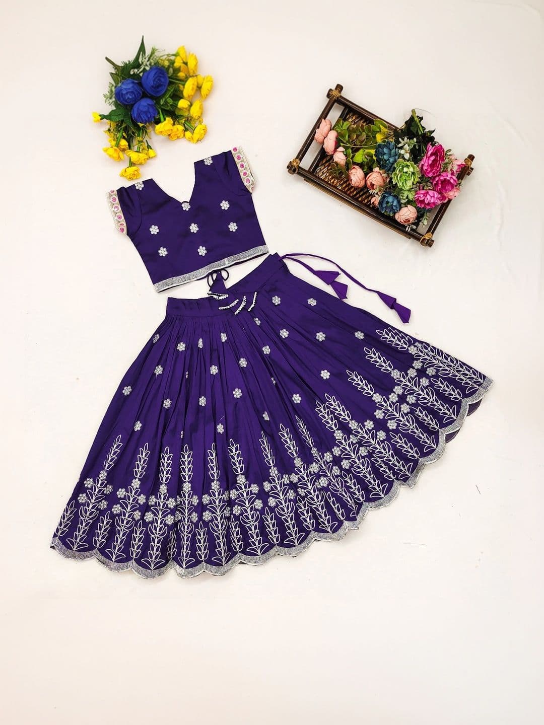 Sangria Girls Embellished Thread Work Ready to Wear Lehenga & thumbnail 5