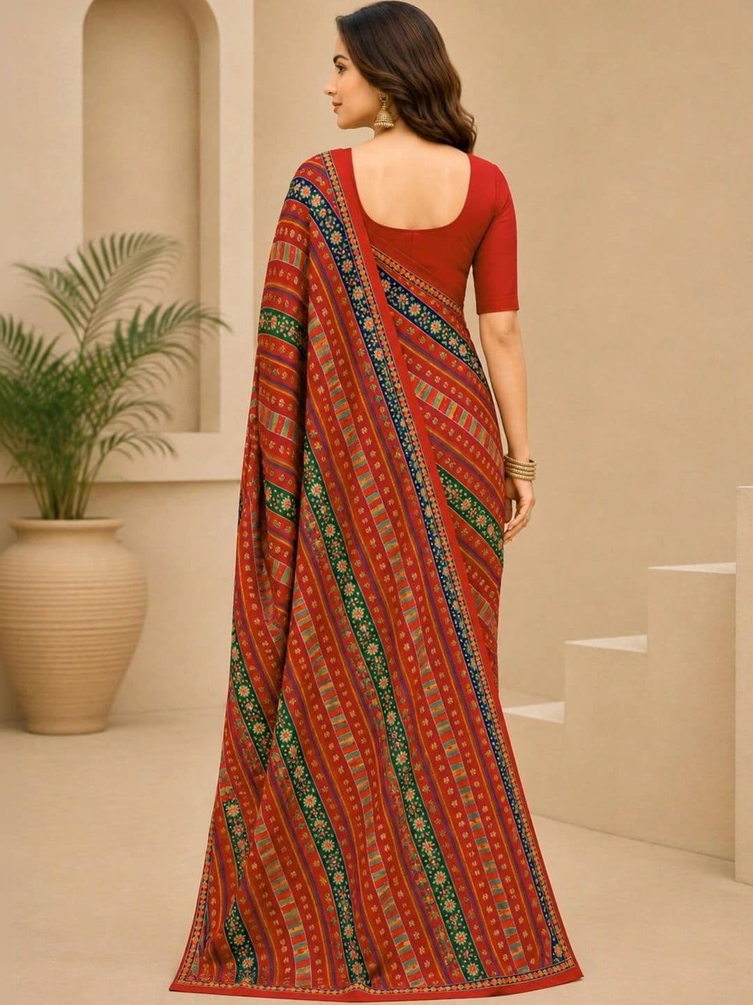 SAMANTHA Striped Poly Georgette Leheriya Saree thumbnail 4