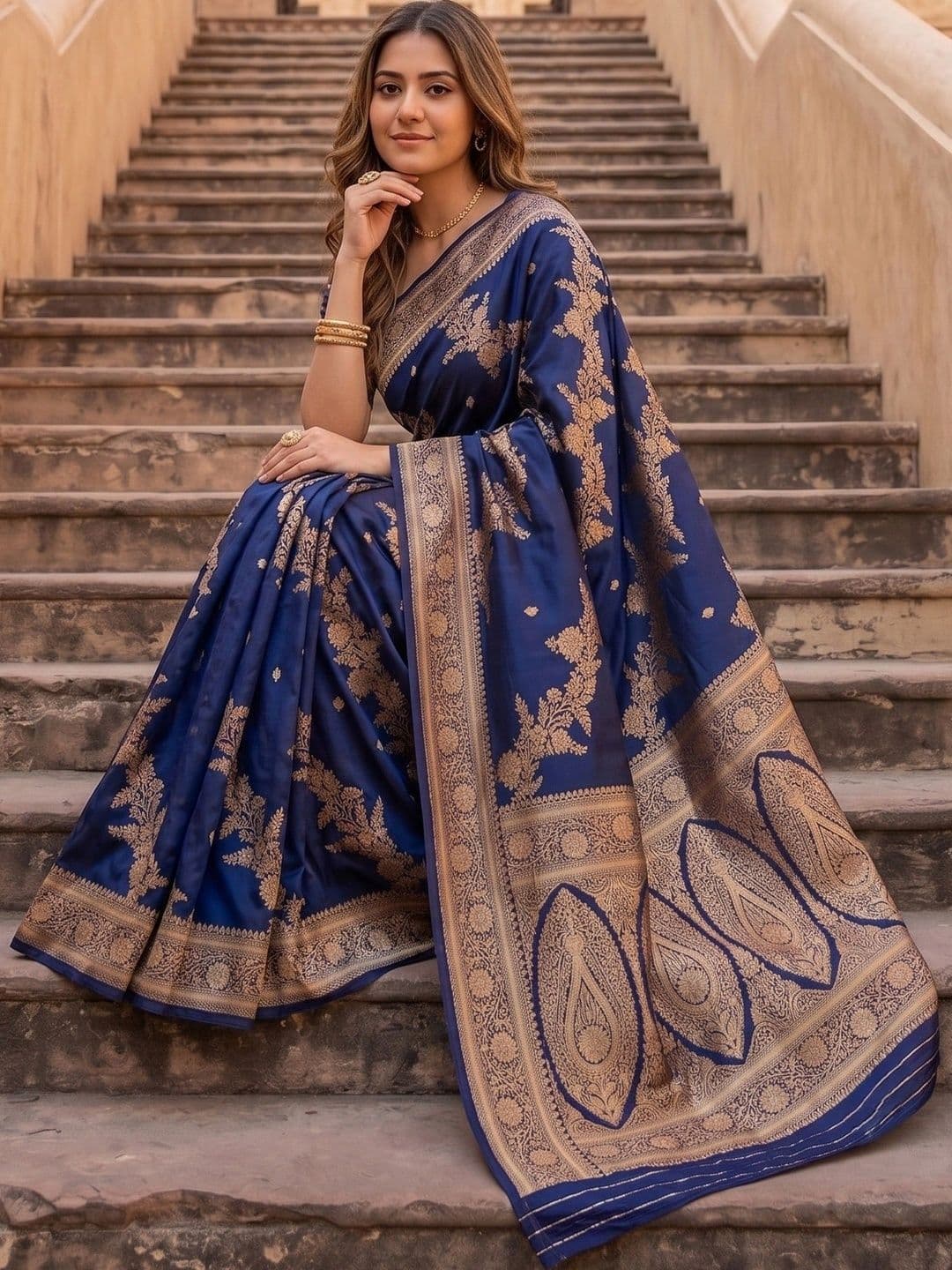 ROOP RADHIKA Woven Design Zari Silk Blend Designer Banarasi Saree thumbnail 6