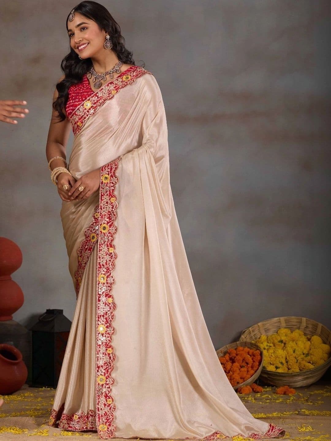 RENBRIZA Floral Embroidered Silk Blend Saree thumbnail 4