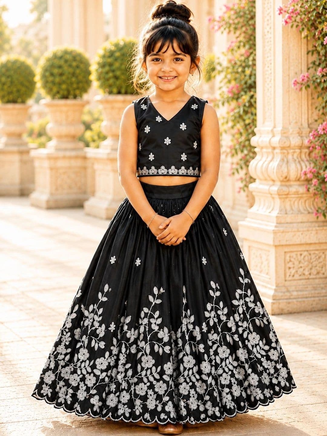 Sangria Girls Embroidered Thread Work Ready to Wear Lehenga & - view 1